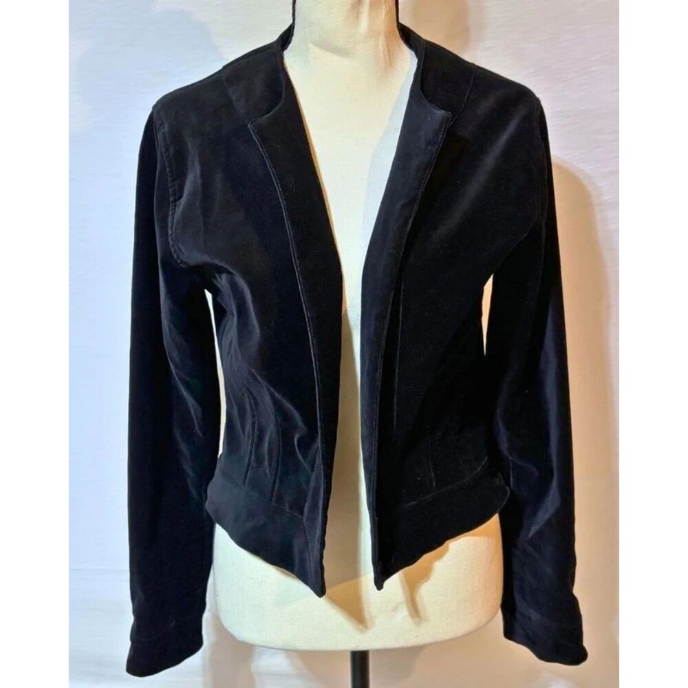 Chicos Black Velvet Jacket Size 0 Rhinestone Buttons Lined Evening Blazer